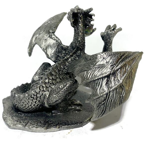 Excalibur Casino Pewter Dragon With Crystal Ball Three Inches Tall - Picture 8 of 9